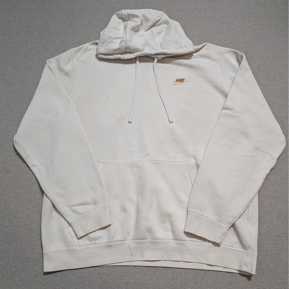 Nike Men's White XL Hoodie Pullover Cotton Blend Drawstring Kangaroo Pocket Flaw